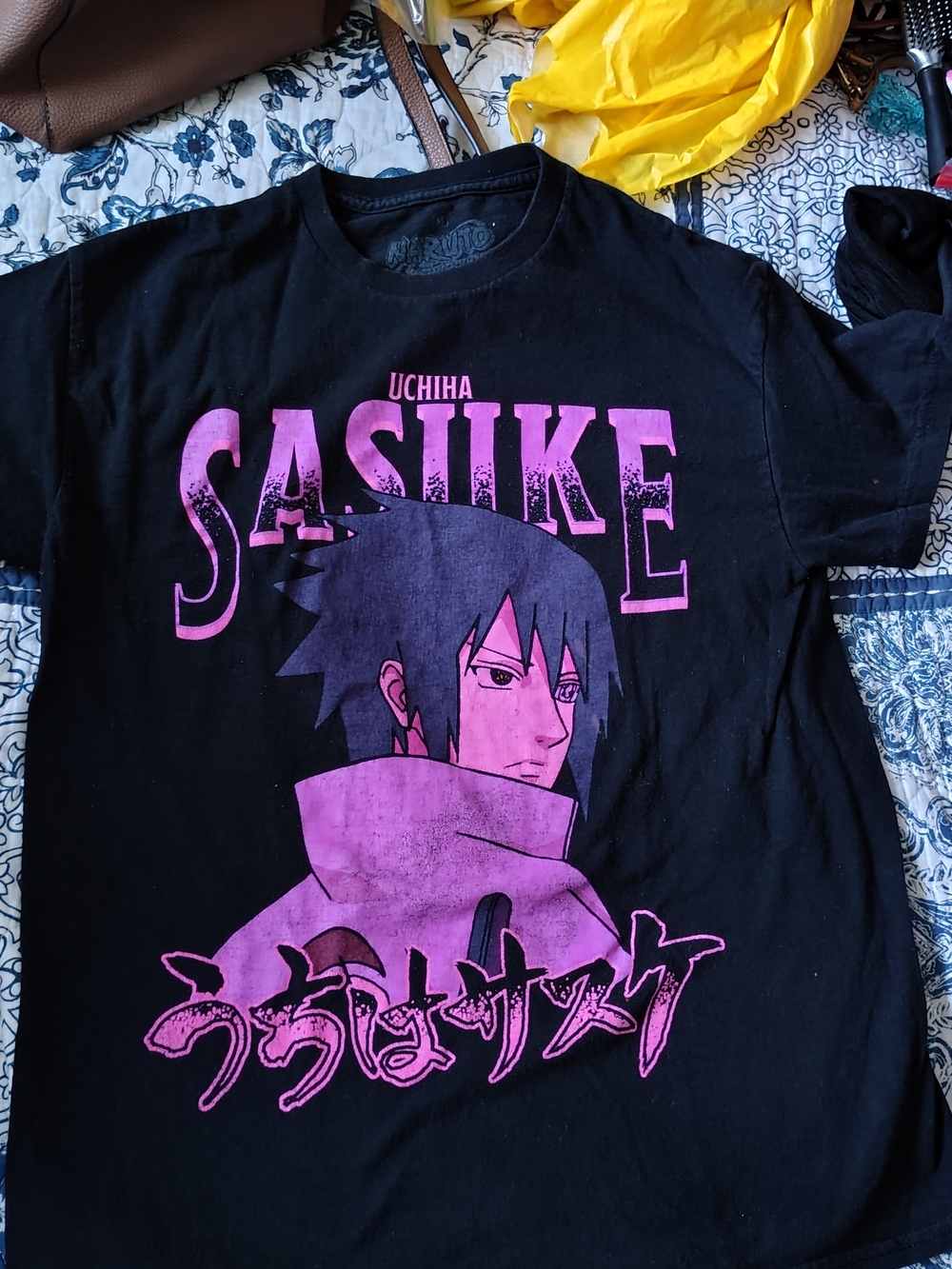 Uchiha Sasuke Black Graphic Tee - Men's Anime Shirt Size M